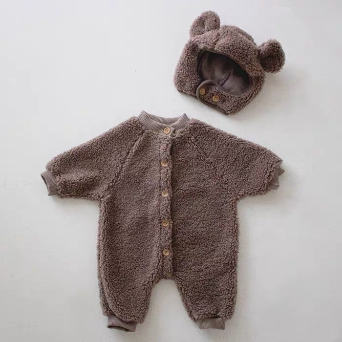 Newborn Baby Button Plush Creeper for Autumn and Winter