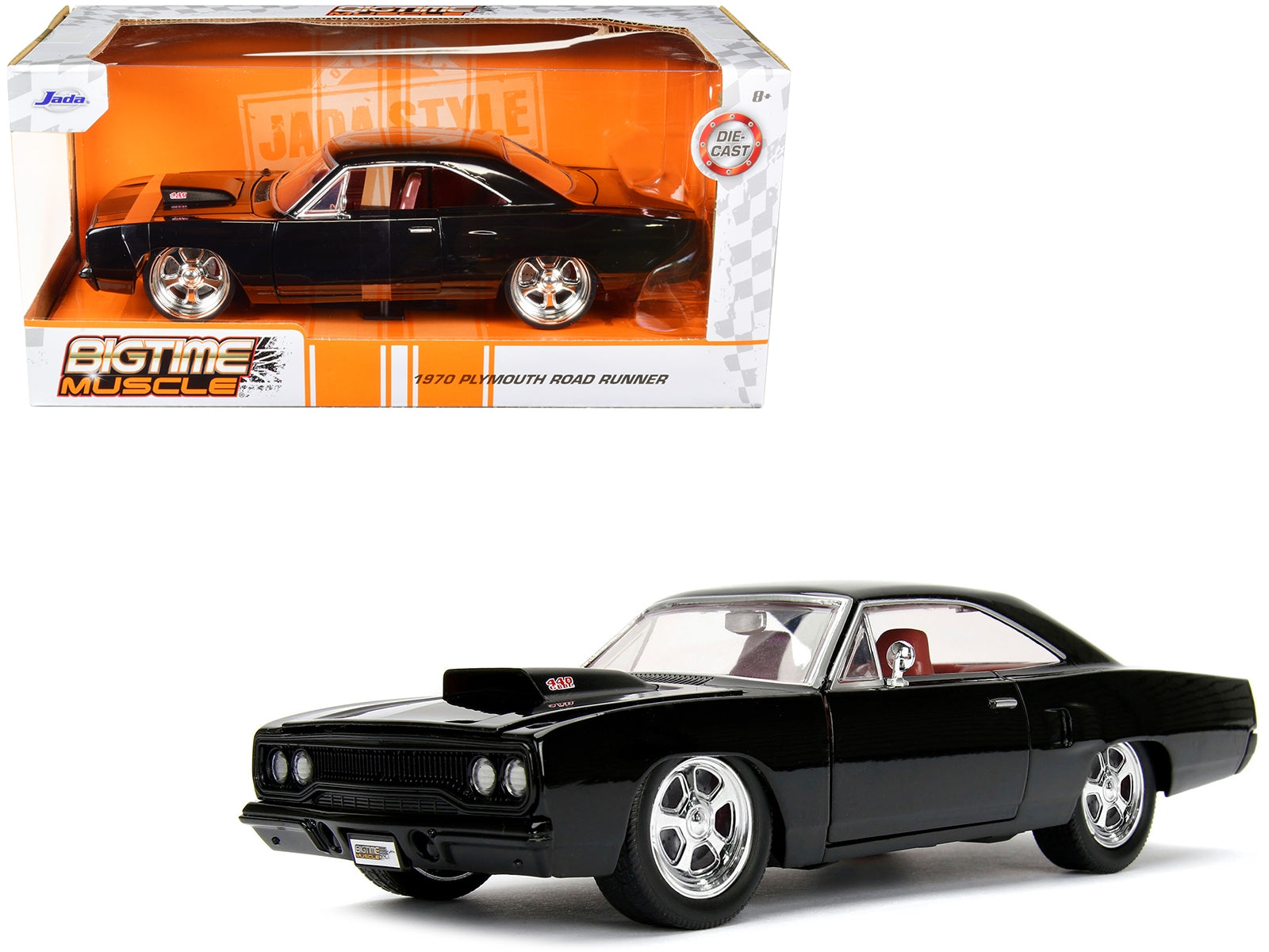 1970 Plymouth Road Runner 440 Black with Red Interior "Bigtime Muscle" Series 1/24 Diecast Model Car by Jada - Minihomy