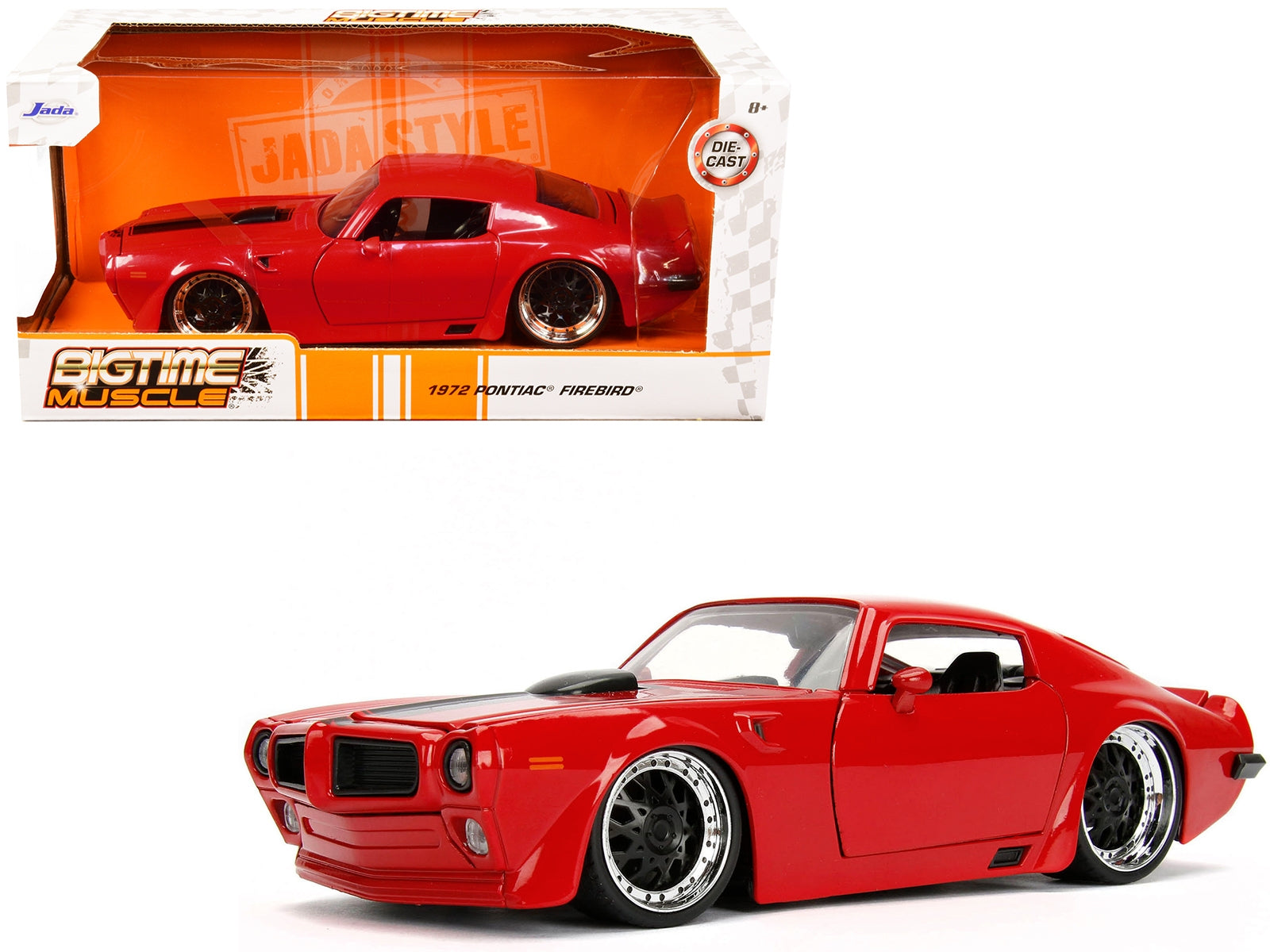 1972 Pontiac Firebird Red with Black Hood Stripe "Bigtime Muscle" Series 1/24 Diecast Model Car by Jada - Minihomy