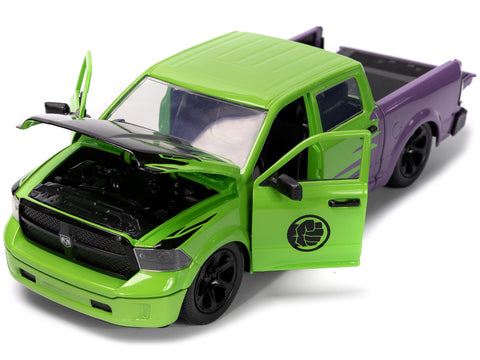 2014 RAM 1500 Pickup Truck Green and Purple and Hulk Diecast Figure 