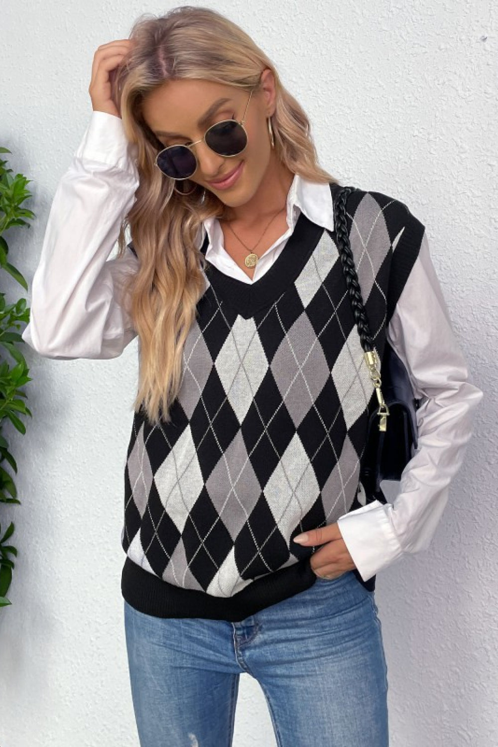 Argyle V-Neck Thermal Sweater Vest