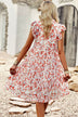 Floral Flutter Sleeve Notched Neck Tiered Dress - Minihomy