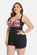 Plus Size Two-Tone One-Piece Swimsuit - Minihomy