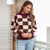 Checkered Two-Tone Dropped Shoulder Crewneck Sweater - Minihomy