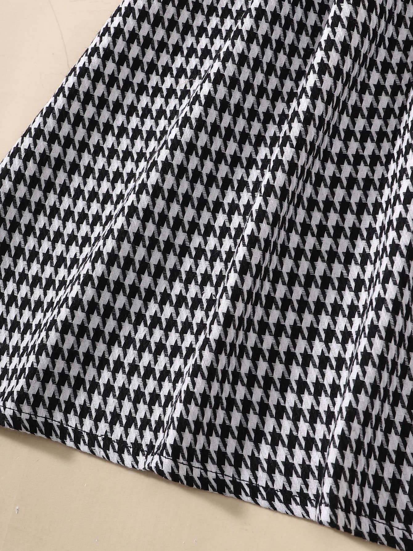 Girls Houndstooth Faux Layered Puff Sleeve Dress - Minihomy