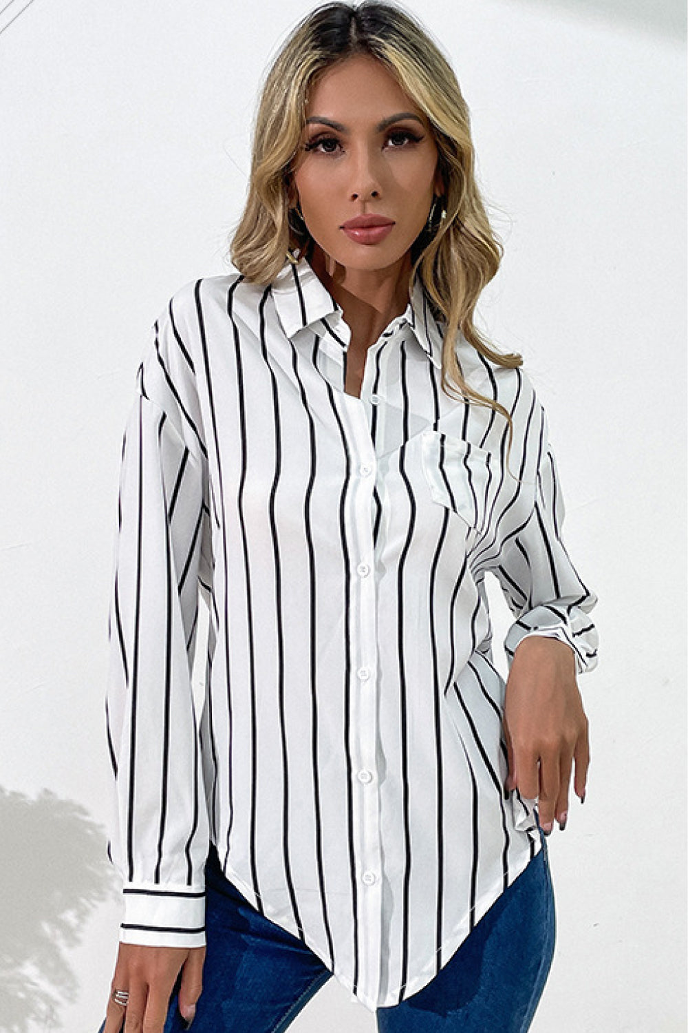 Vertical Stripes Button Down Shirt - Minihomy