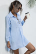 Lace Up Collar Shirt Dress - Minihomy