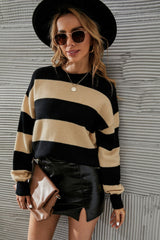 Two-Tone Striped Dropped Shoulder Sweater