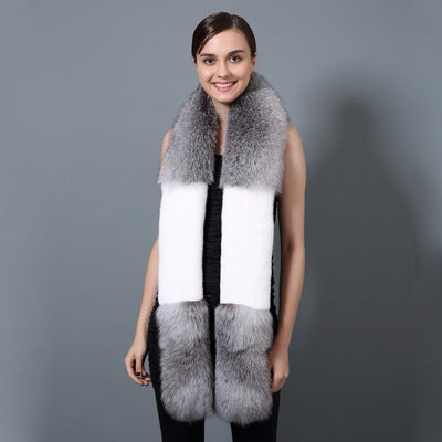 Silver Fox Fur Contrasting Color Scarf