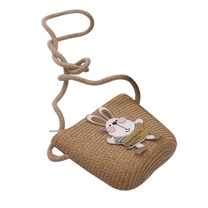 Cute Rabbit Decoration Bag with Two-Piece Straw Hat for Kids