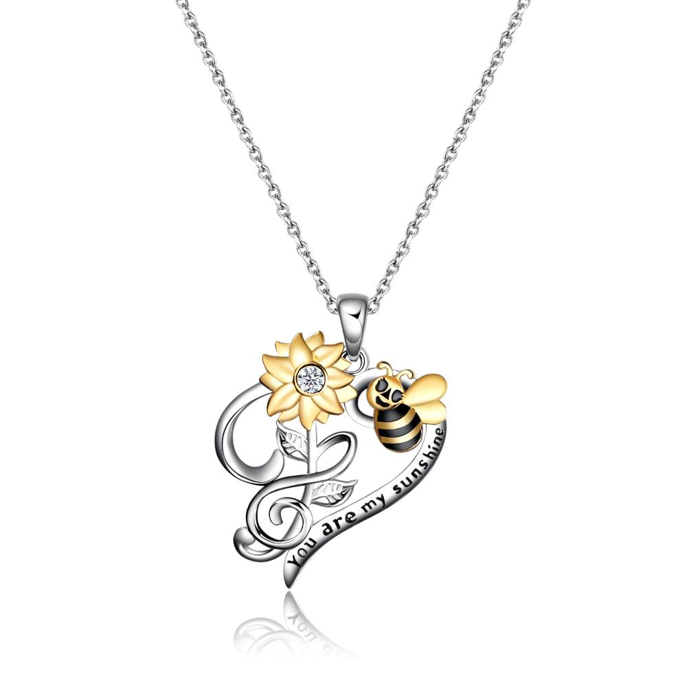 Bee Necklace Sterling Silver Sunflower Necklace You Are My Sunshine Sunflower Flower Pendant Jewelry for Women (gold)