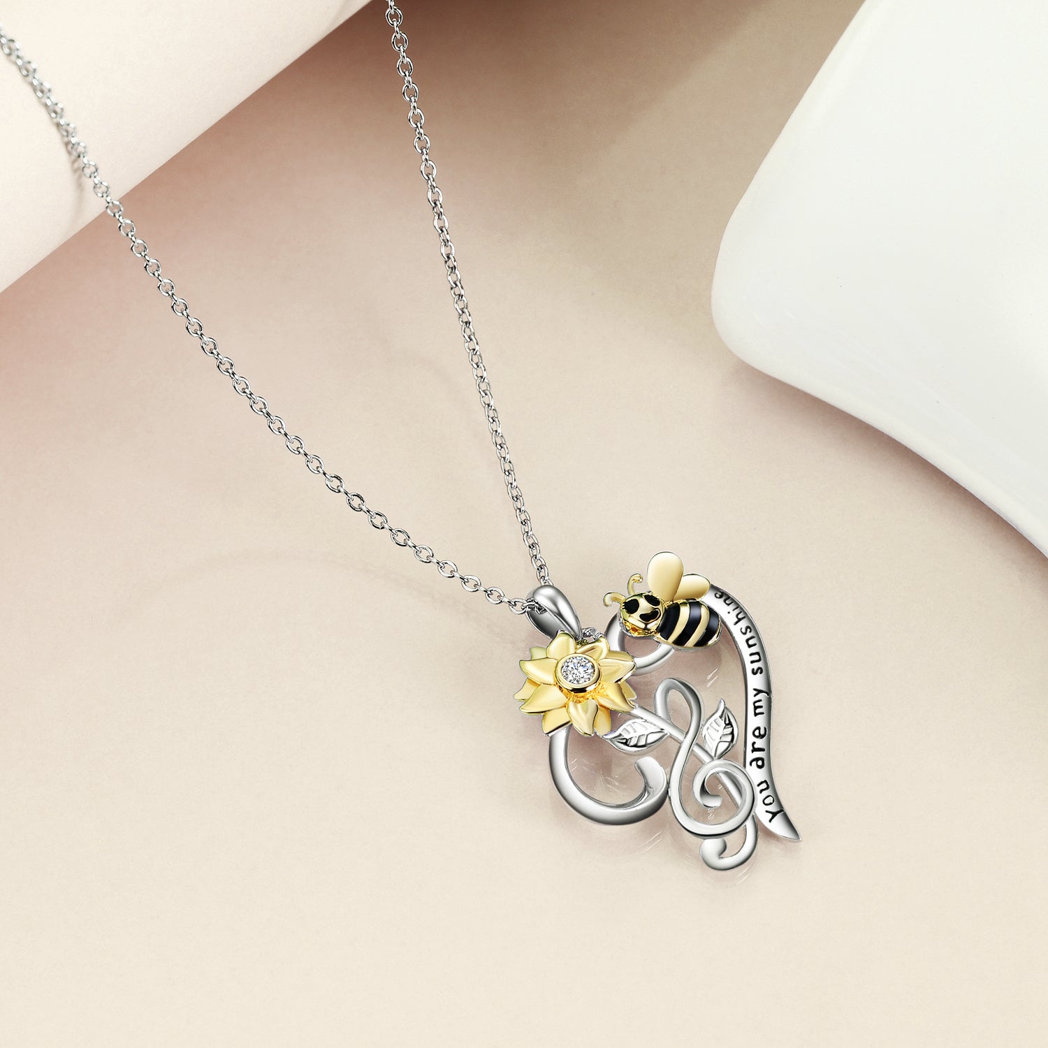 Bee Necklace Sterling Silver Sunflower Necklace You Are My Sunshine Sunflower Flower Pendant Jewelry for Women (gold)