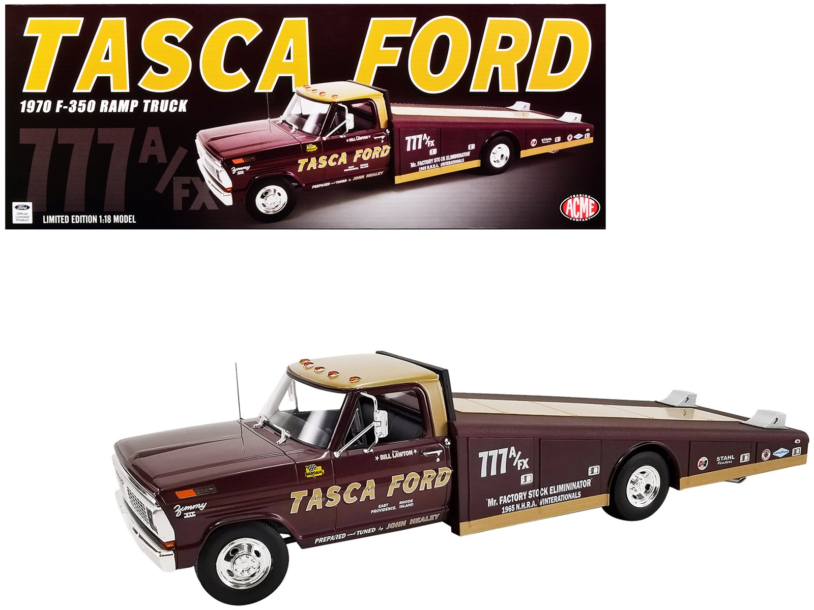 1970 Ford F-350 Ramp Truck Burgundy and Gold "Tasca Ford" Limited Edition to 500 pieces Worldwide 1/18 Diecast Model Car by ACME - Minihomy