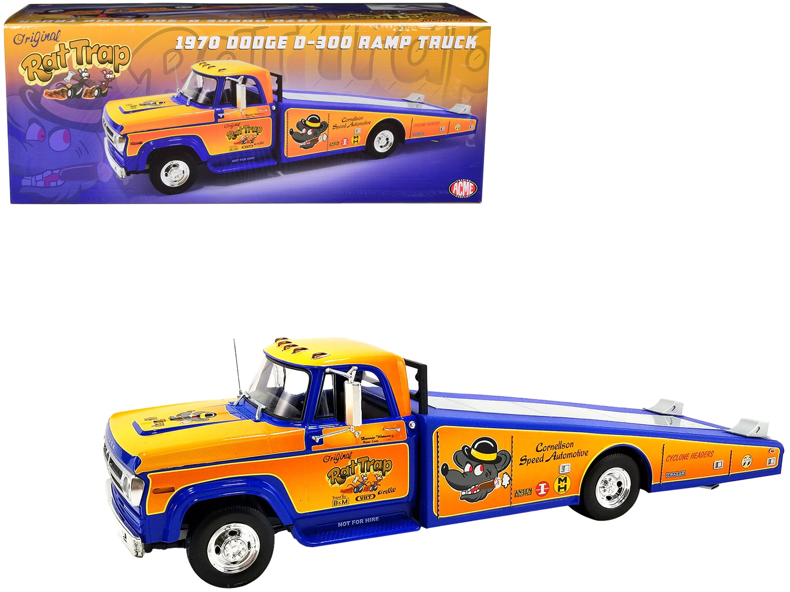 1970 Dodge D-300 Ramp Truck Orange and Blue with Graphics "The Original Rat Trap" - Minihomy