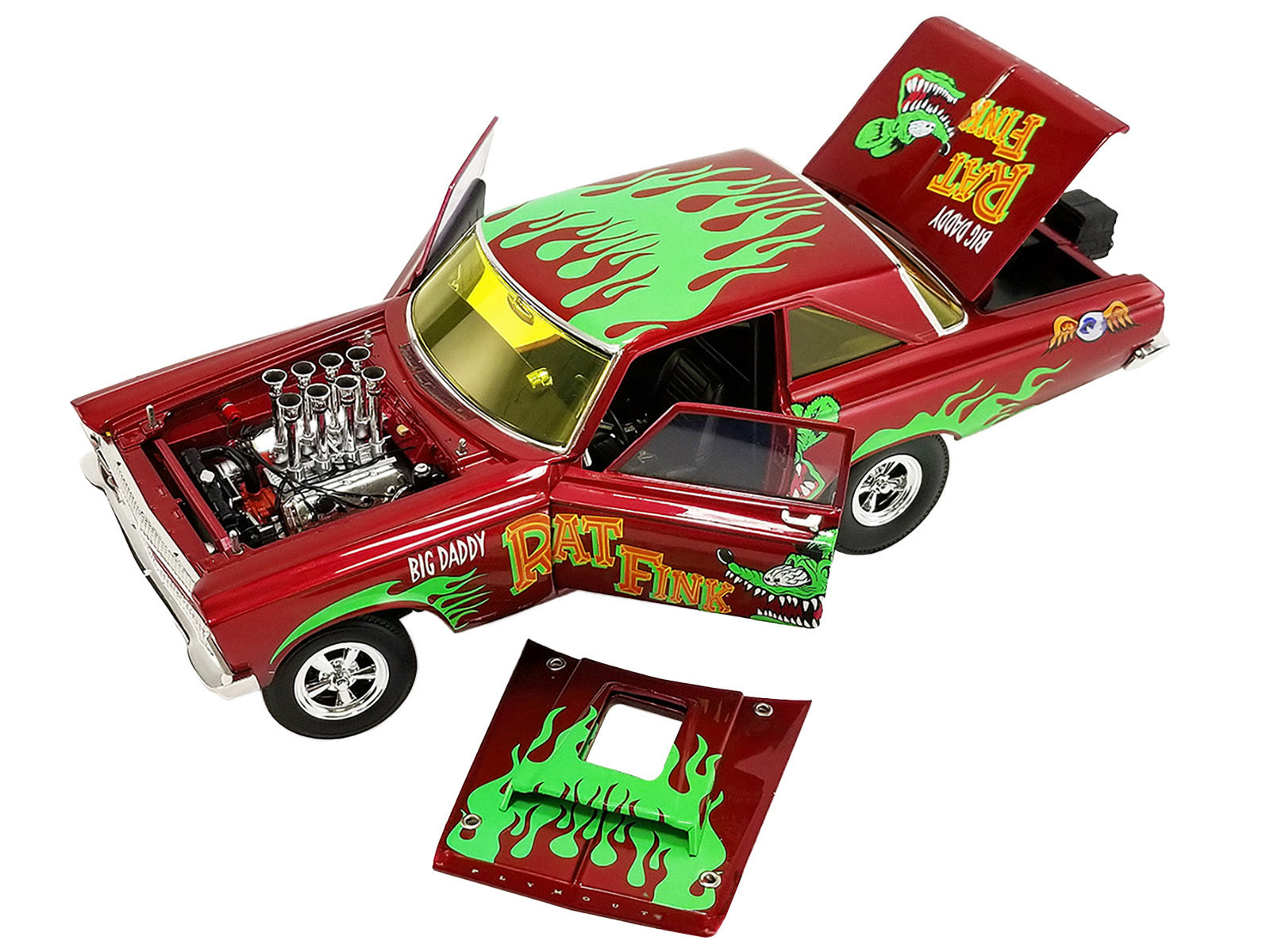 1965 Plymouth AWB (Altered Wheel Base) "Big Daddy Rat Fink" Red Metallic with Graphics - Minihomy