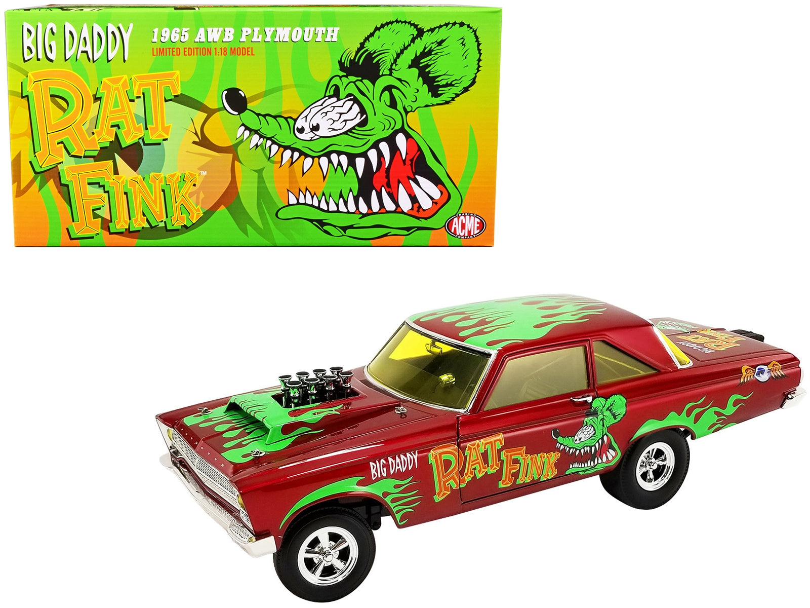 1965 Plymouth AWB (Altered Wheel Base) "Big Daddy Rat Fink" Red Metallic with Graphics - Minihomy