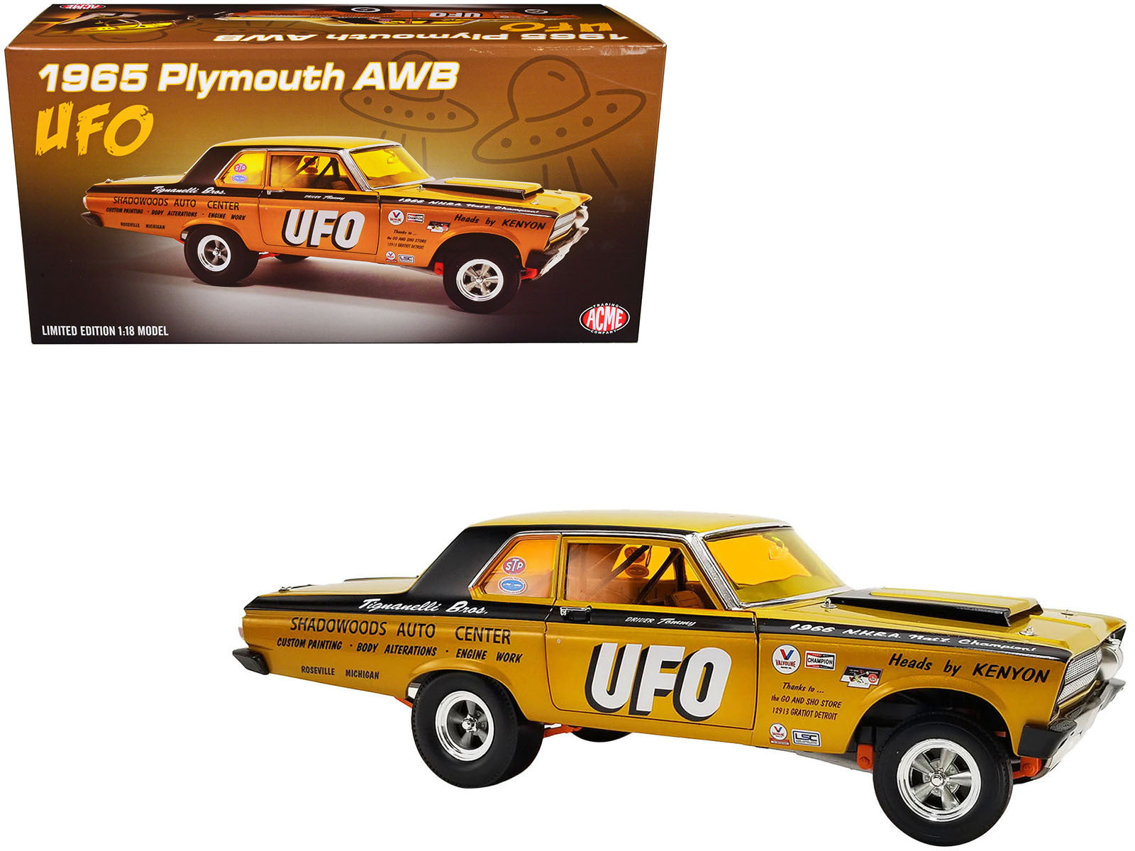 1965 Plymouth AWB (Altered Wheel Base) Gold Metallic with Graphics - Minihomy