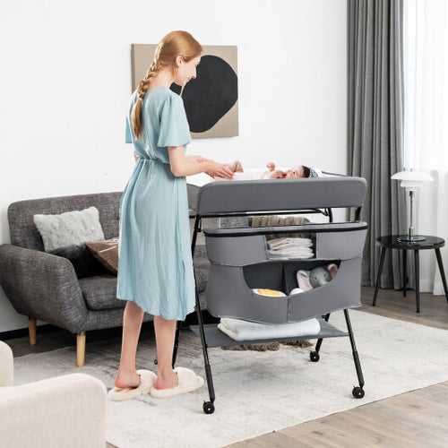 Portable Adjustable Height Newborn Nursery Organizer with wheel-Gray - Color: Gray