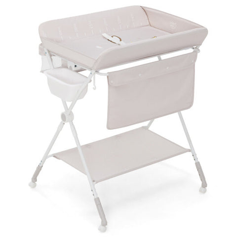 Foldable Baby Changing Table with Wheels-Beige - Color: Beige