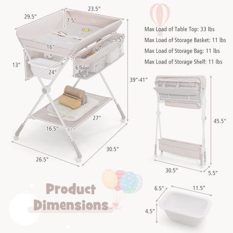 Foldable Baby Changing Table with Wheels-Beige - Color: Beige
