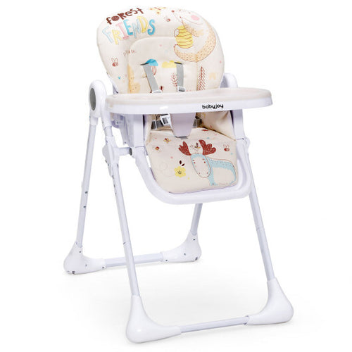 Baby High Chair Folding Feeding Chair with Multiple Recline and Height Positions-Beige - Color: Beige