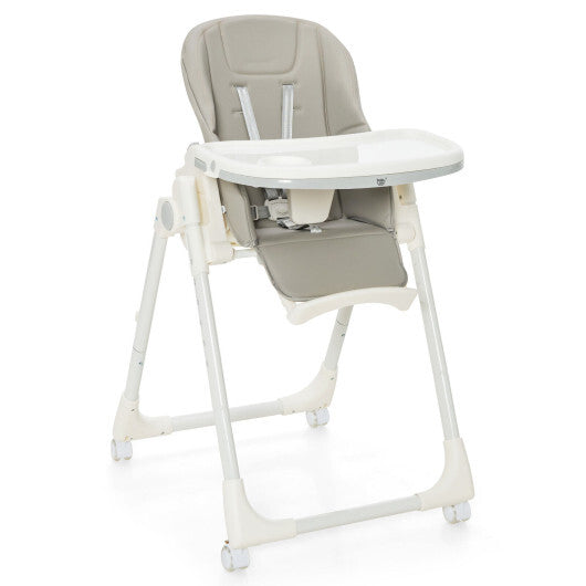 Folding High Chair with Height Adjustment and 360? Rotating Wheels-Gray - Color: Gray