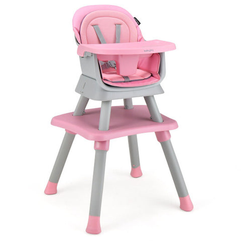6-in-1 Convertible Baby High Chair with Adjustable Removable Tray-Pink - Color: Pink