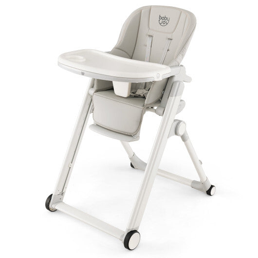 Foldable Feeding Sleep Playing High Chair with Recline Backrest for Babies and Toddlers-Light Gray - Color: Light Gray - Minihomy