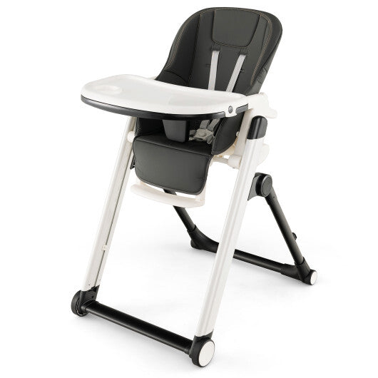 Foldable Feeding Sleep Playing High Chair with Recline Backrest for Babies and Toddlers-Dark Gray - Minihomy