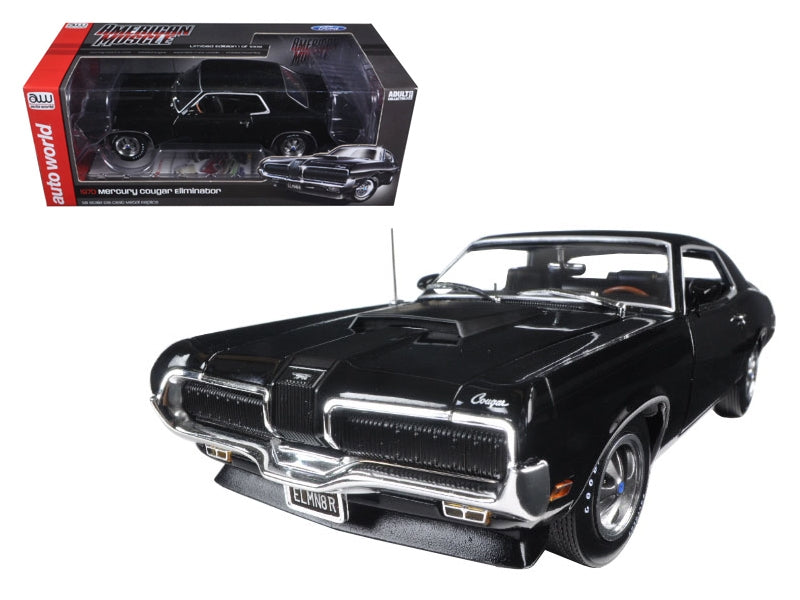 1970 Mercury Cougar Eliminator Black Limited Edition to 1002pcs 1/18 Diecast Model Car by Auto World - Minihomy