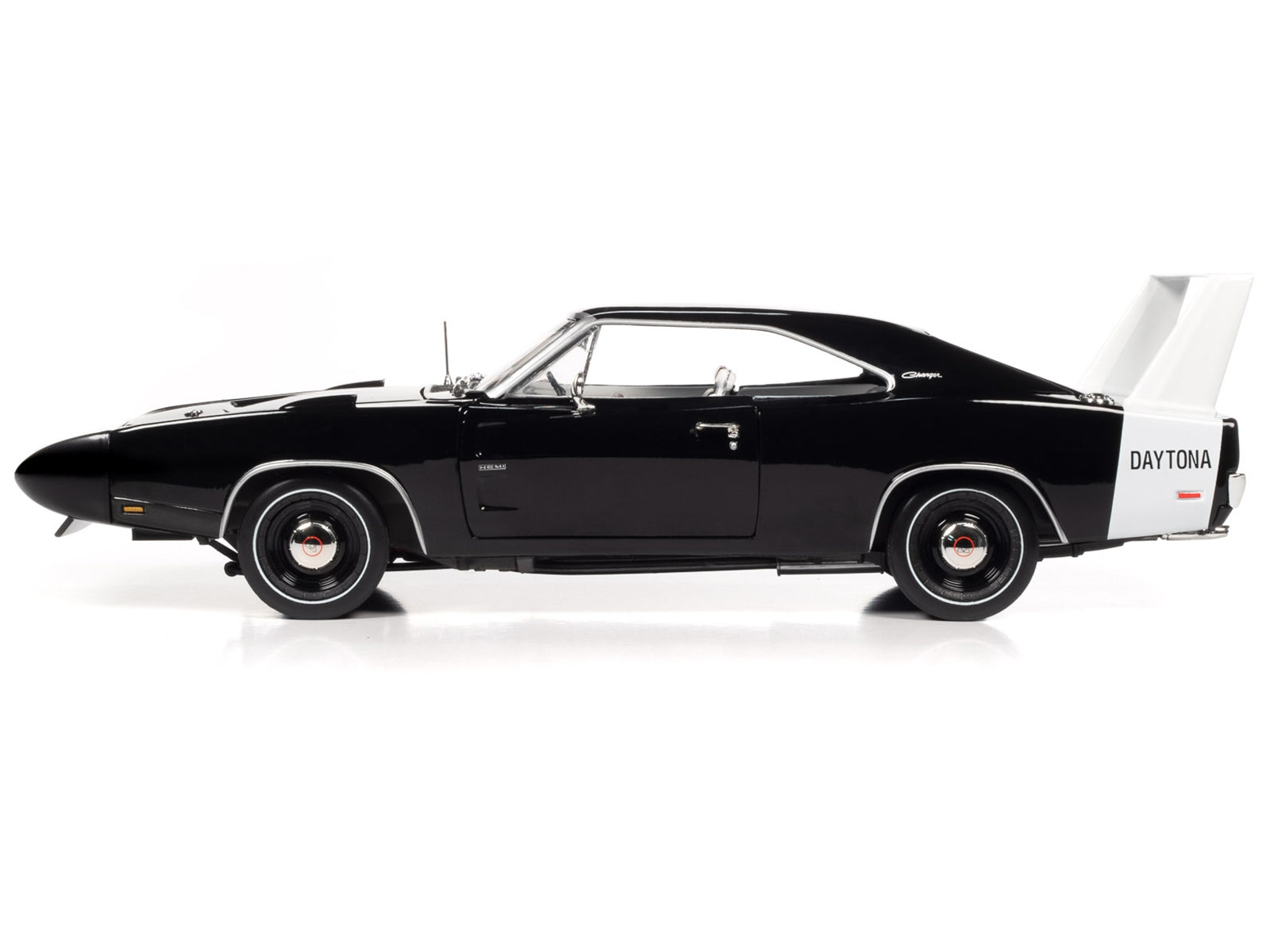 1969 Dodge Charger Daytona X9 Black with White Interior and Tail Stripe "American Muscle" Series 1/18 Diecast Model Car by Auto World - Minihomy