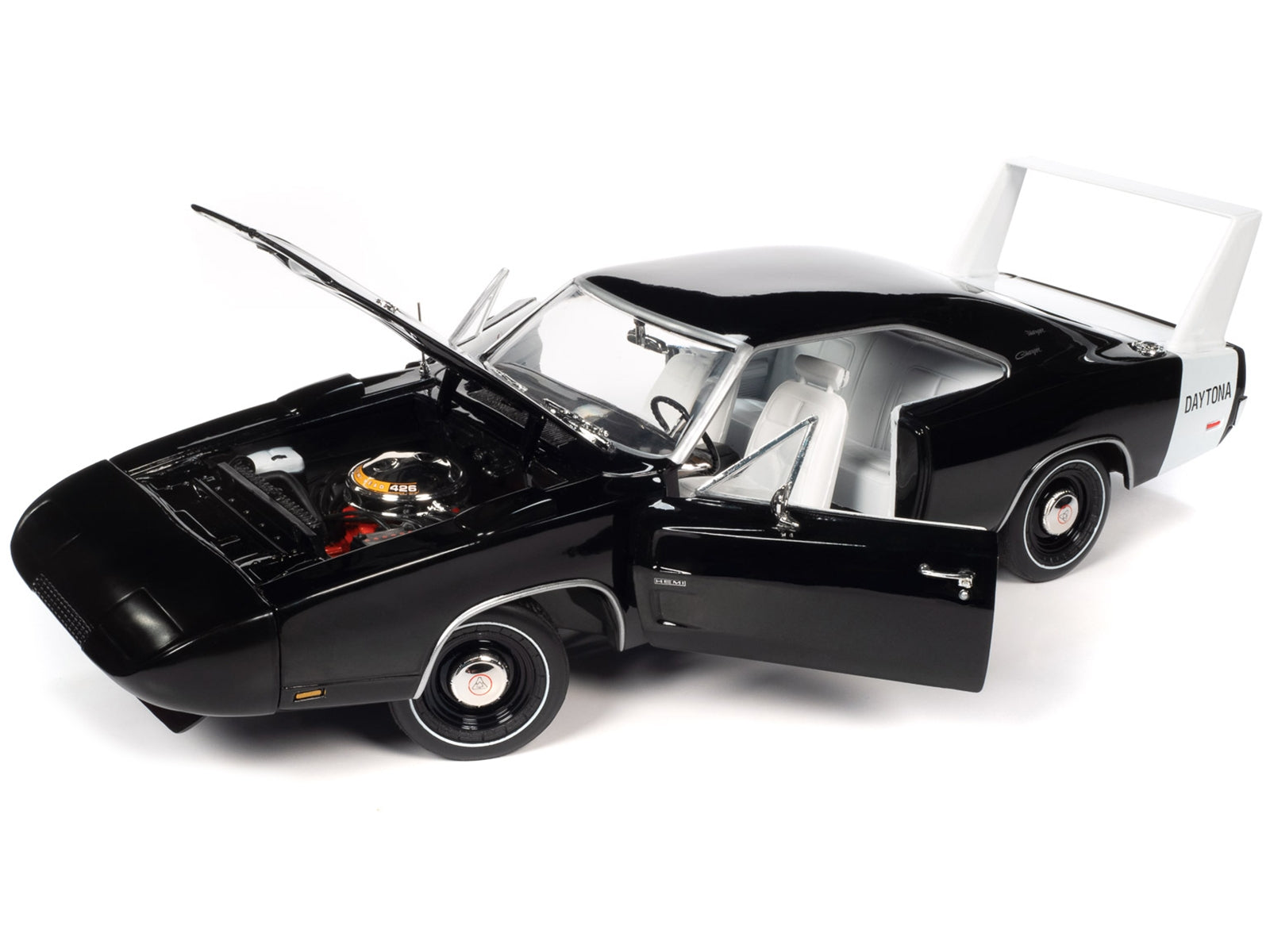 1969 Dodge Charger Daytona X9 Black with White Interior and Tail Stripe "American Muscle" Series 1/18 Diecast Model Car by Auto World - Minihomy