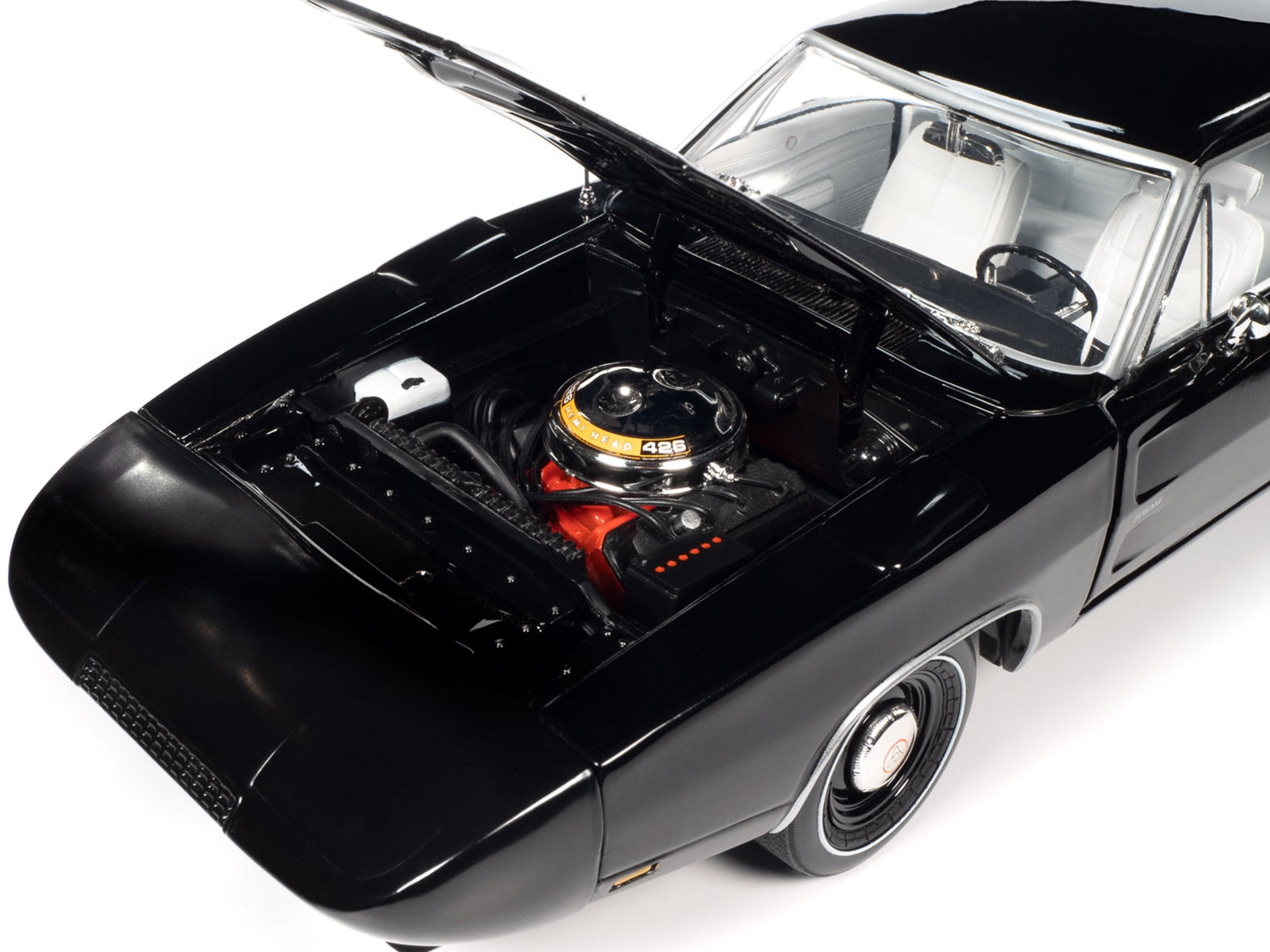 1969 Dodge Charger Daytona X9 Black with White Interior and Tail Stripe "American Muscle" Series 1/18 Diecast Model Car by Auto World - Minihomy