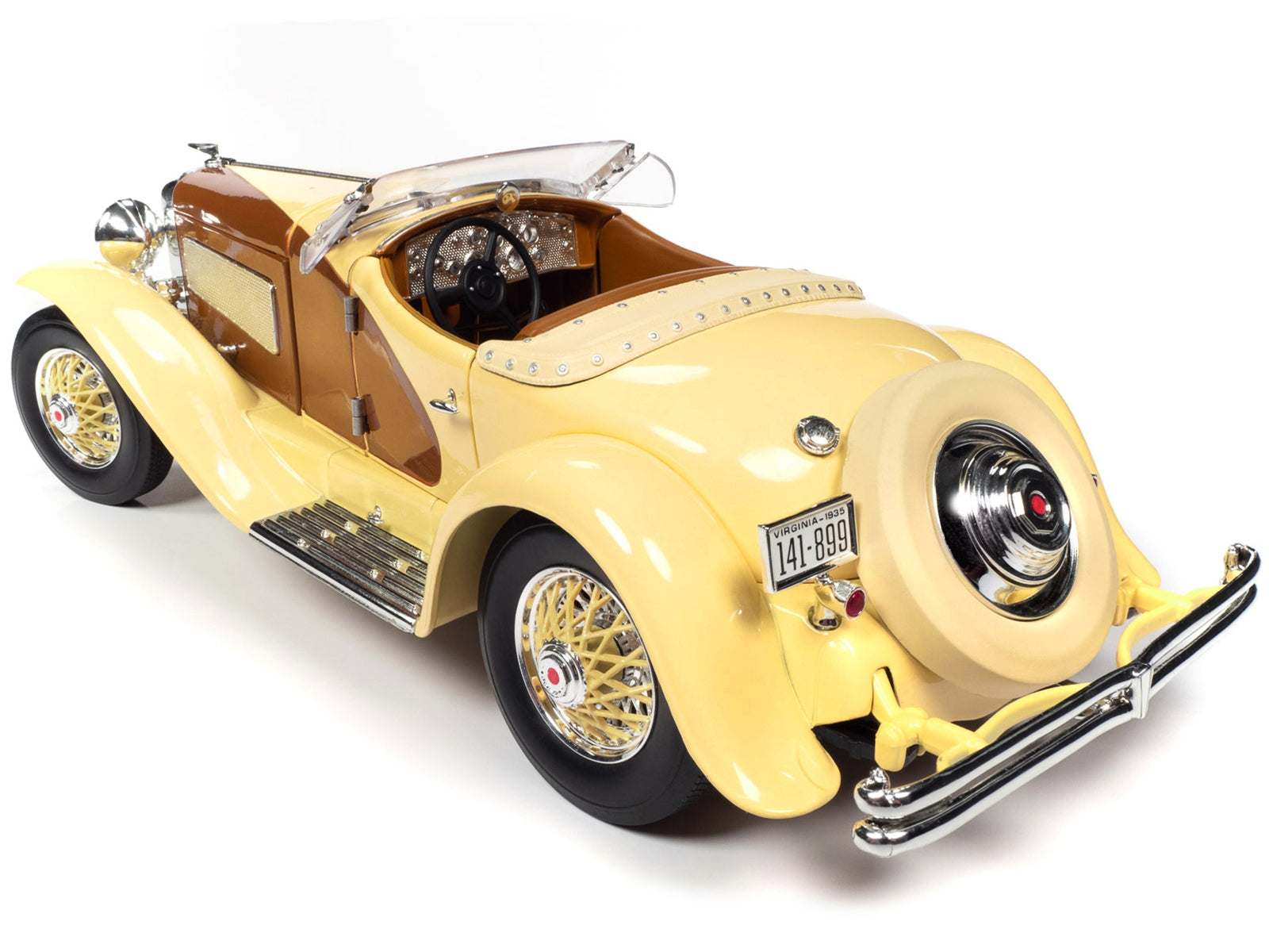 1935 Duesenberg SSJ Speedster Yukon Gold and Chocolate Brown 1/18 Diecast Model Car by Auto World - Minihomy