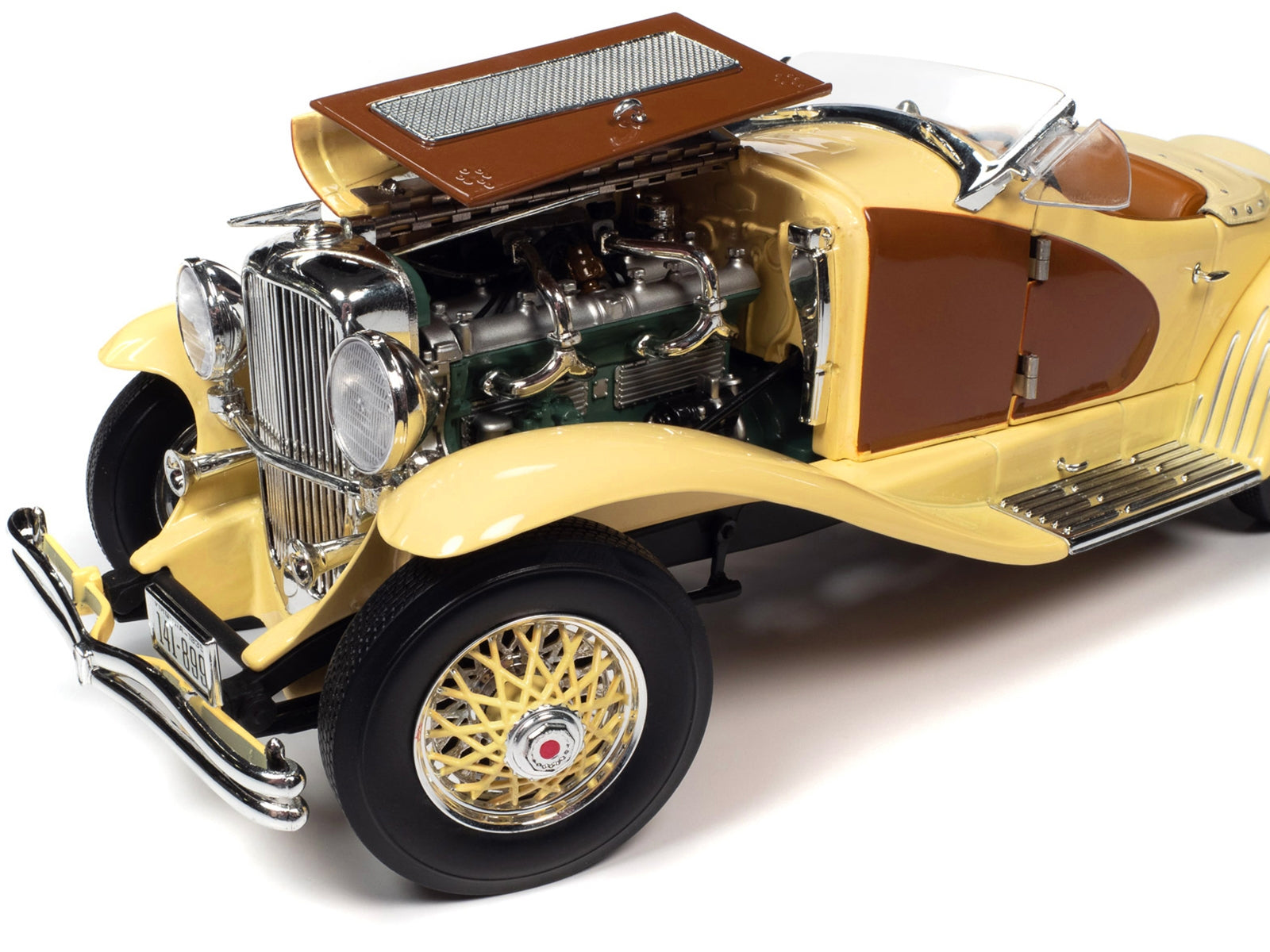 1935 Duesenberg SSJ Speedster Yukon Gold and Chocolate Brown 1/18 Diecast Model Car by Auto World - Minihomy