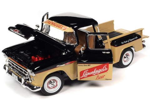 1957 Chevrolet 3100 Stepside Pickup Truck Black and Tan with Graphics
