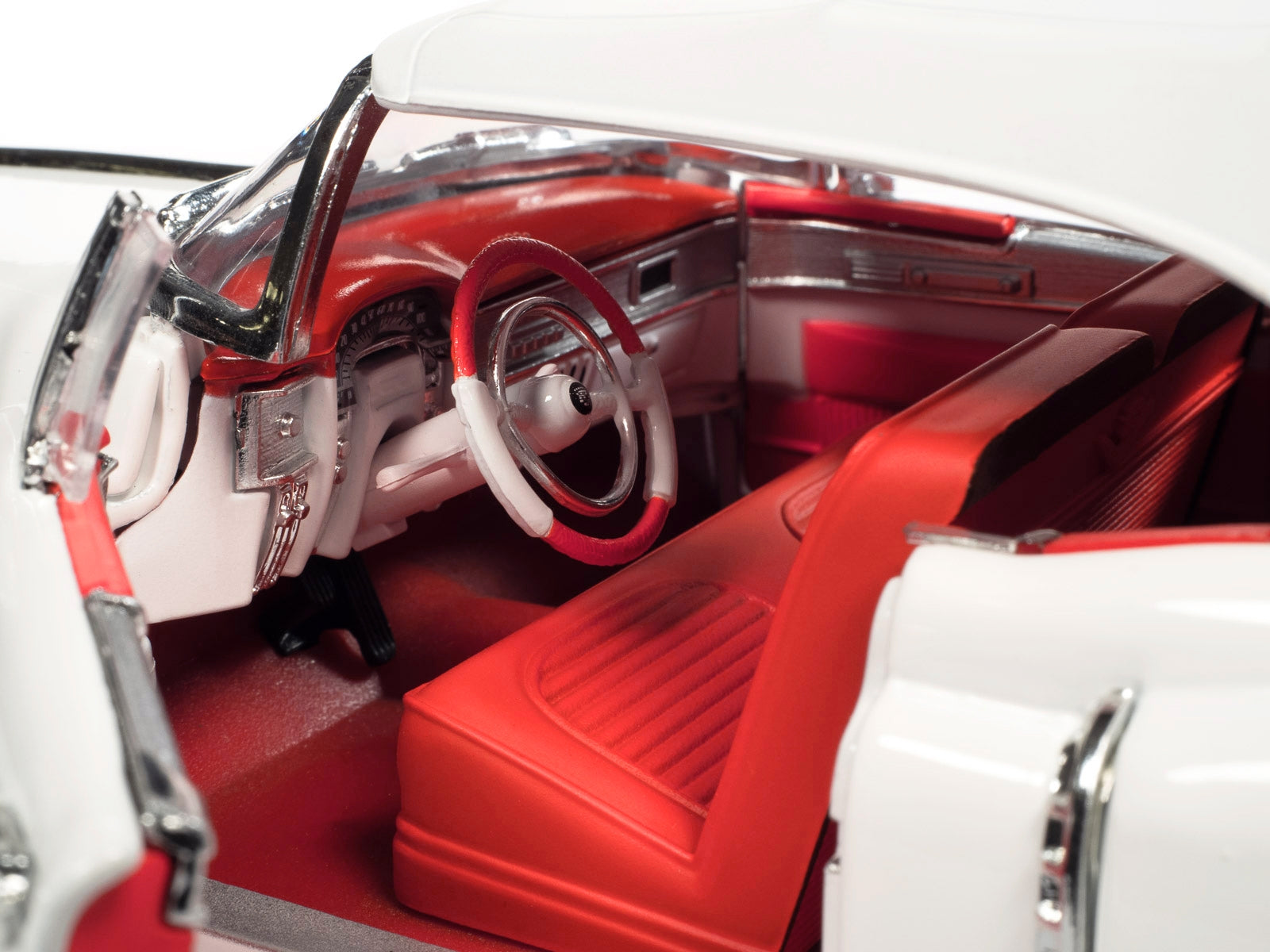 1953 Cadillac Eldorado Soft Top Alpine White with Red Interior 1/18 Diecast Model Car by Auto World - Minihomy