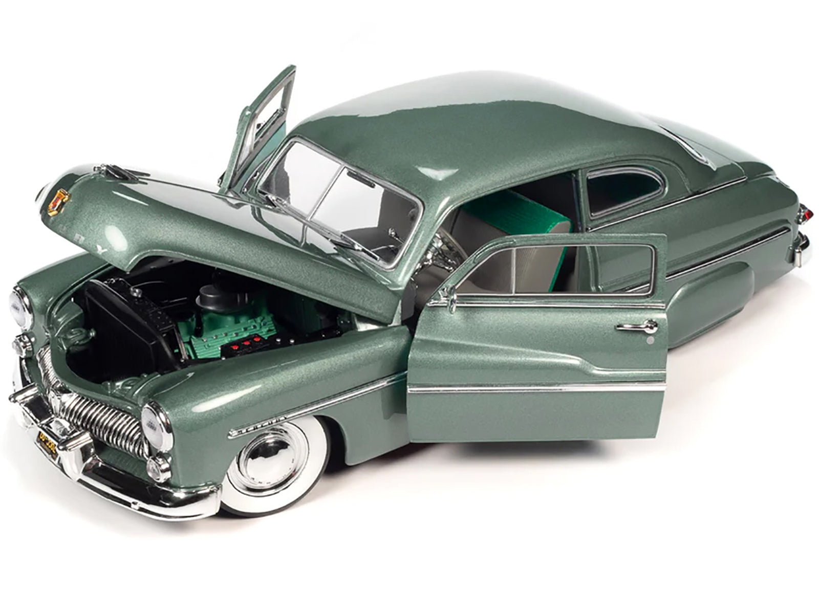 1949 Mercury Eight Coupe Berwick Green Metallic with Green and Gray Interior 1/18 Diecast Model Car by Auto World - Minihomy