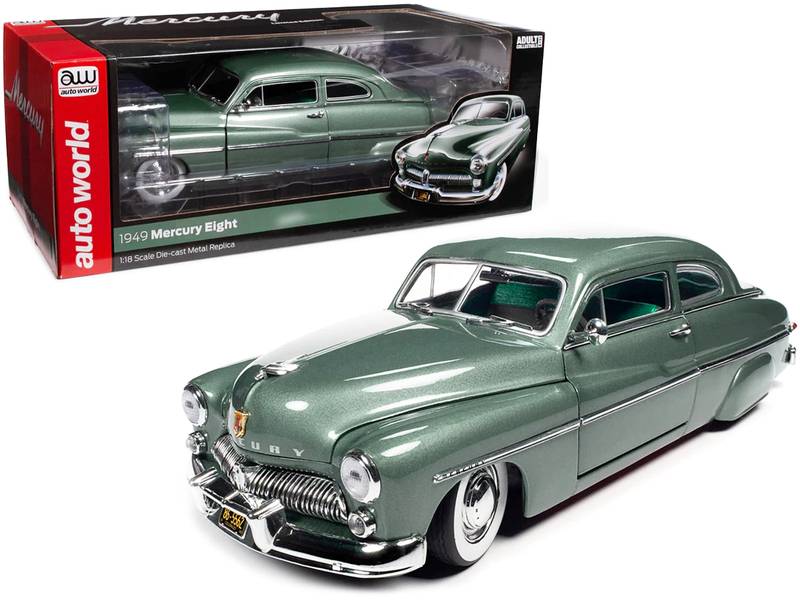 1949 Mercury Eight Coupe Berwick Green Metallic with Green and Gray Interior 1/18 Diecast Model Car by Auto World - Minihomy