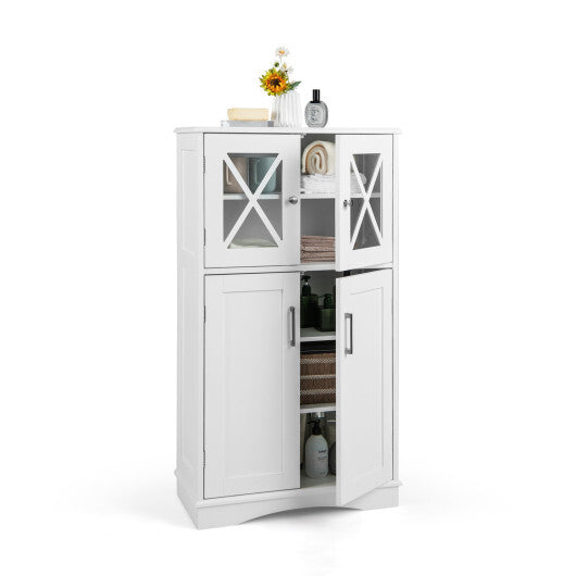 4 Doors Freeestanding Bathroom Floor Cabinet with Adjustable Shelves-White