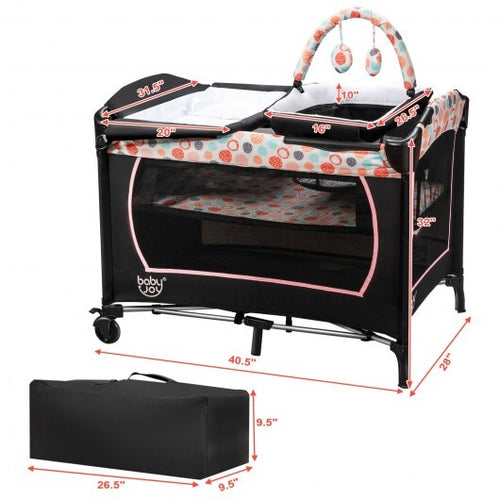 4-in-1 Convertible Portable Baby Playard with Changing Station-Pink - Color: Pink