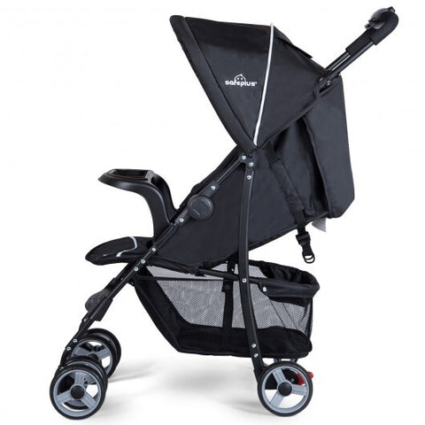 Toddler Travel Stroller for Airplane with Adjustable Backrest and Canopy - Color: Black
