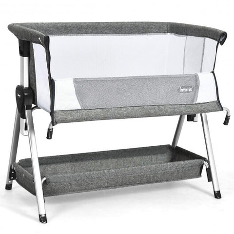 Adjustable Baby Bedside Crib with Large Storage-Dark Gray - Color: Dark Gray