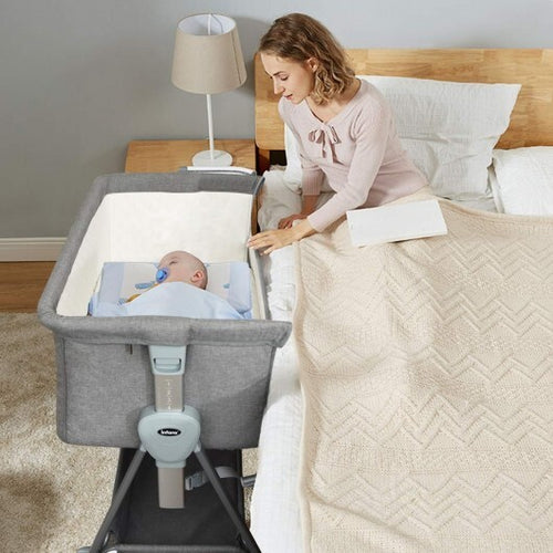 Adjustable Baby Bedside Crib with Large Storage-Gray