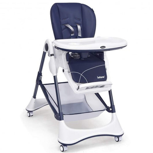 A-Shaped High Chair with 4 Lockable Wheels-Navy - Color: Navy