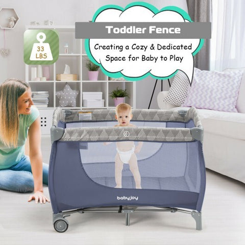 Foldable Safety  Baby Playard for Toddler Infant with Changing Station-Gray - Color: Gray