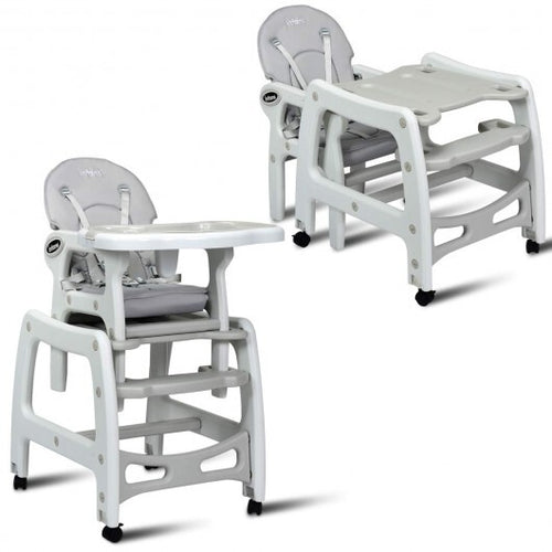 3-in-1 Baby High Chair with Lockable Universal Wheels-Gray - Color: Gray