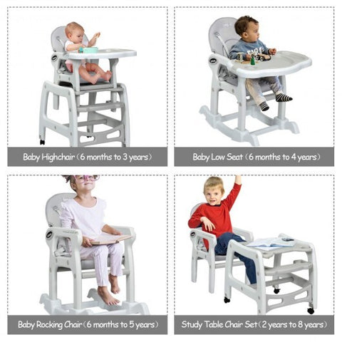 3-in-1 Baby High Chair with Lockable Universal Wheels-Gray - Color: Gray