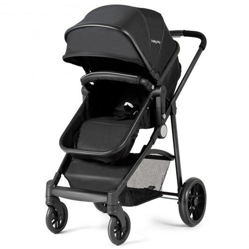 2-in-1 Foldable Pushchair Newborn Infant Baby Stroller-Black - Color: Black
