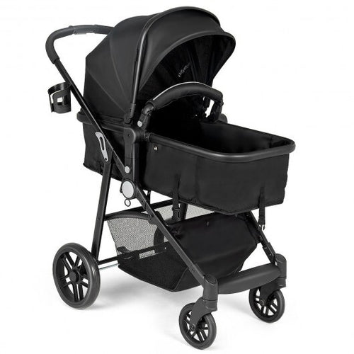 2-in-1 Foldable Pushchair Newborn Infant Baby Stroller-Black - Color: Black